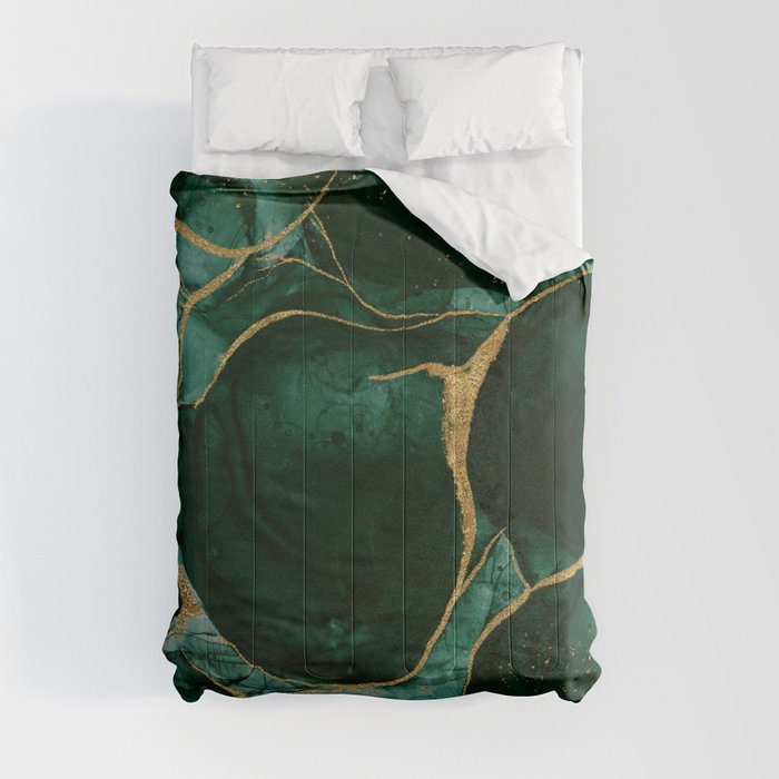 Gold and Emerald Marble I Comforter