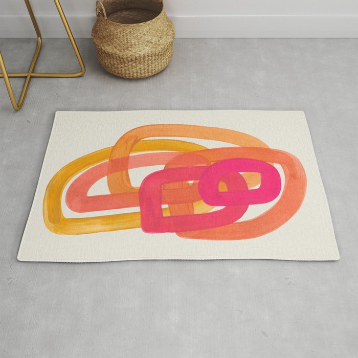 Funky Retro 70's Style Pattern Orange Pink Greindent Striped Circles Mid Century Colorful Pop Art Rug
