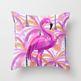Vibrant Pink Flamingo Tropical Palm Trees Throw Pillow