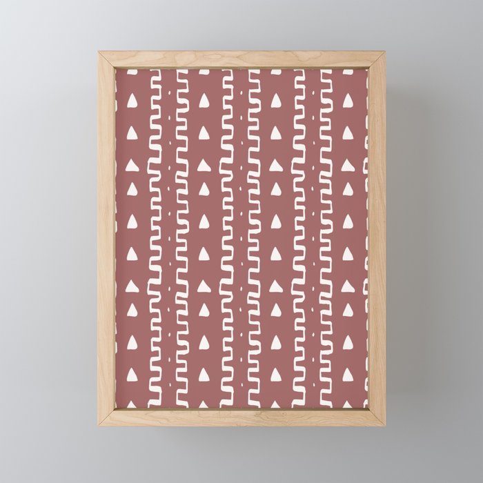 Merit Mud Cloth Pink and White Triangle Pattern Framed Mini Art Print