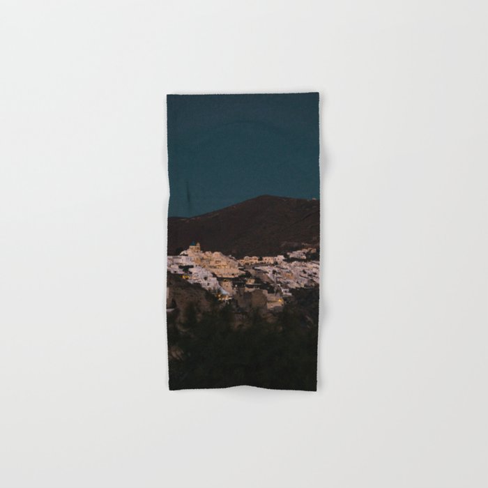 Santorini By Night | Greek Island Vibes in the Evening | City Lights and Dark Skies | Travel and Night Photography Fine Art Hand & Bath Towel