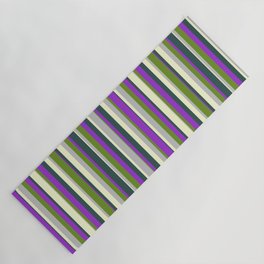 [ Thumbnail: Colorful Light Yellow, Dark Slate Gray, Dark Orchid, Green, and Grey Colored Striped Pattern Yoga Mat ]