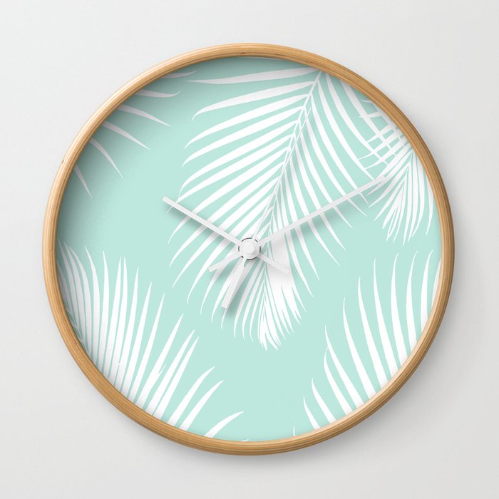 Mint Tropical Pattern Wall Clock
