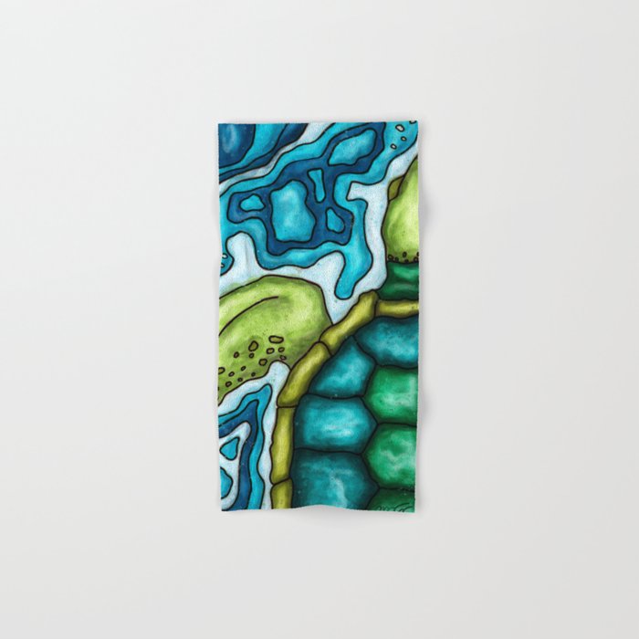 Sea turtle swimming in ocean, bright animal painting Hand & Bath Towel