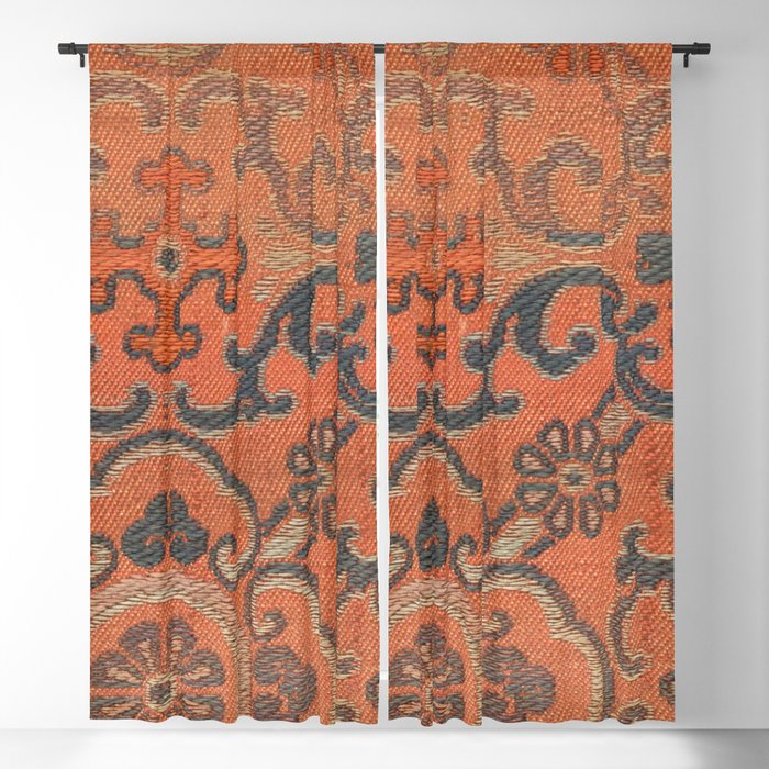Vintage Distressed Terra Cotta Boho Woven Textile Blackout Curtain