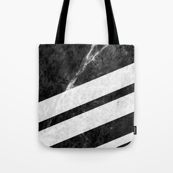 Black Striped Marble Tote Bag