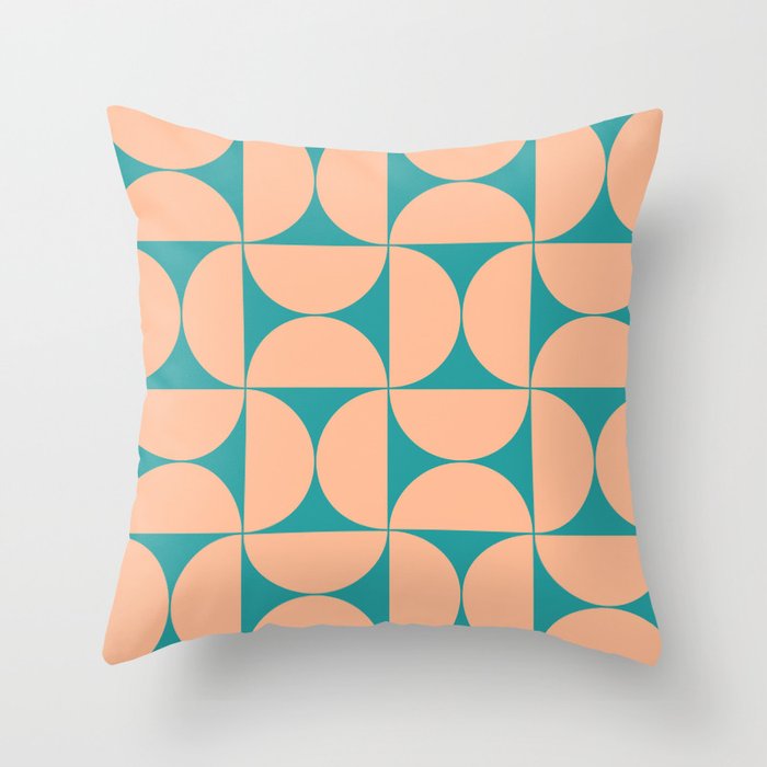 Mid-Century Modern Pattern No.77 - Baltic and Peach Fuzz Throw Pillow