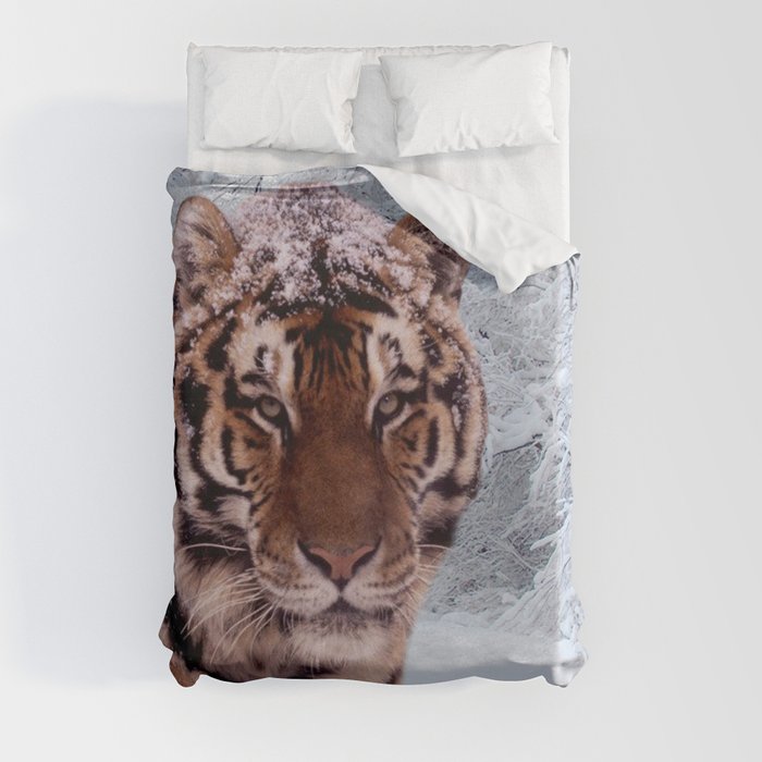 Tiger and Snow Duvet Cover