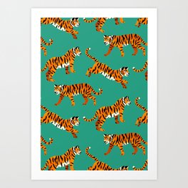 Bengal Tigers - Sea Green Art Print