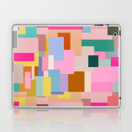 Color Block Print Mid Century Modern Decor Pink Aesthetic Retro Wall Art Geometric Pattern Abstract Laptop & iPad Skin