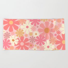 Blush Pink 60s 70s Vintage Flower Power Floral Pattern Beach Towel