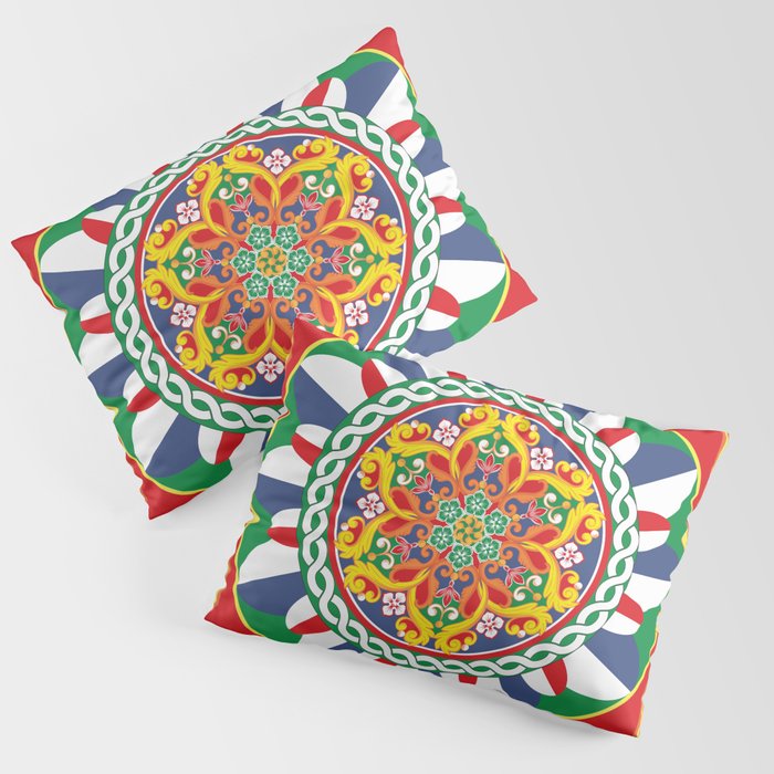 Sicilian Baroque Floral Mandala Tile Pillow Sham