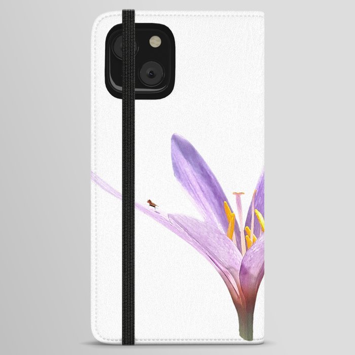 Pastel purple delicate minimalistic field crocus wildflower blossom with tiny cricket iPhone Wallet Case