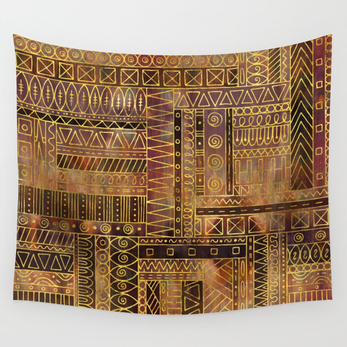 Tribal  Ethnic Boho Pattern gold and brown Wall Tapestry