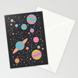 Neon Geometric Space on Black Stationery Card