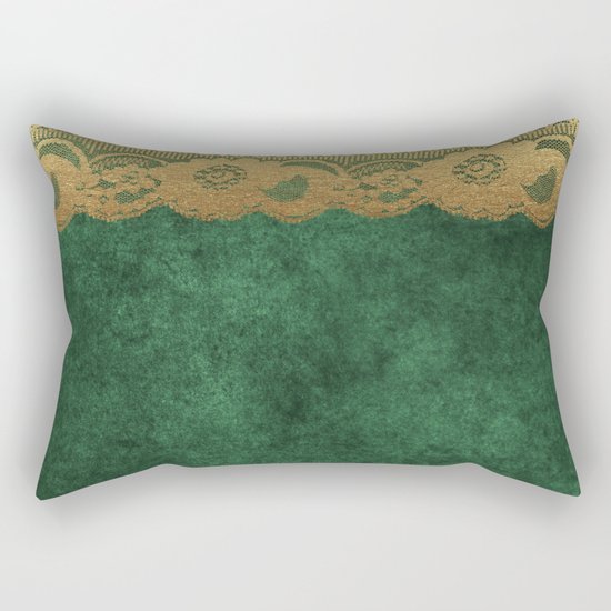 Green Lace Velvet 02 Rectangular Pillow