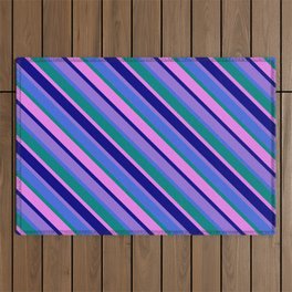 [ Thumbnail: Purple, Royal Blue, Teal, Violet & Blue Colored Stripes/Lines Pattern Outdoor Rug ]