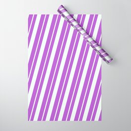 [ Thumbnail: Orchid & Mint Cream Colored Striped Pattern Wrapping Paper ]
