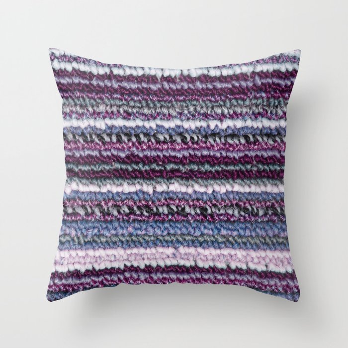 Carpet Stripes Eggplant Purple Steel Blue Throw Pillow