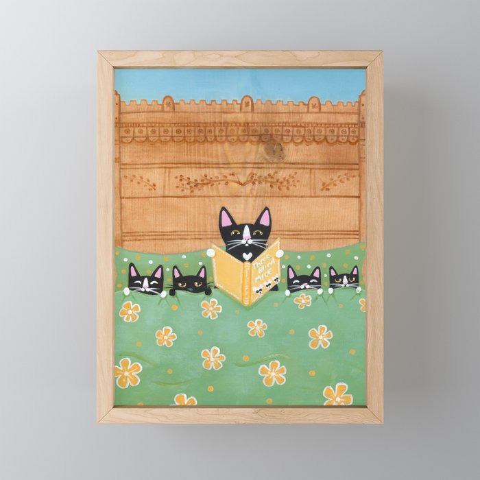 Kitten Bed Time Story Framed Mini Art Print