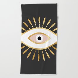 gold foil evil eye in blush Beach Towel