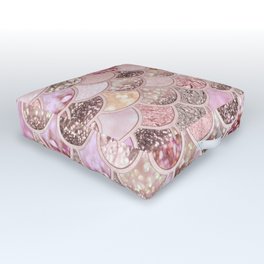 Rose Gold Blush Glitter Ombre Mermaid Scales Pattern Outdoor Floor Cushion