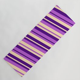 [ Thumbnail: Beige, Indigo & Orchid Colored Lines Pattern Yoga Mat ]