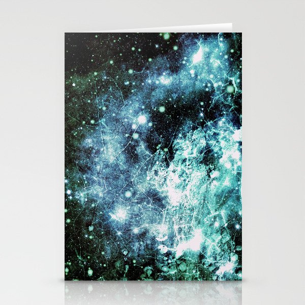 Chaotic Space : Galaxy Aqua Green Gray Stationery Cards