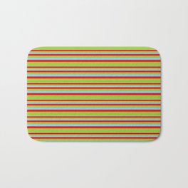 [ Thumbnail: Light Sky Blue, Red & Green Colored Lines/Stripes Pattern Bath Mat ]