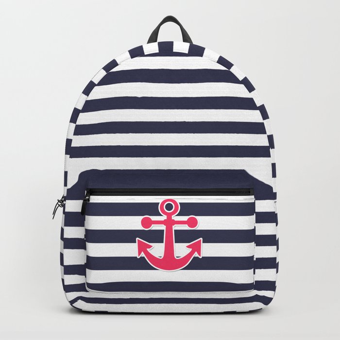 Anchor Canvas Striped Backpack with Adjustable Shoulder Straps