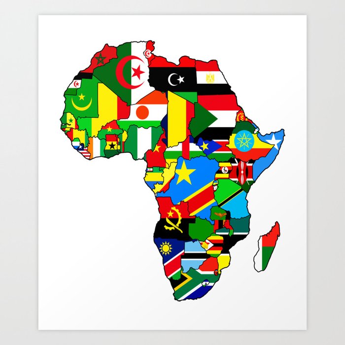 Flags of African countres Africa map Art Print