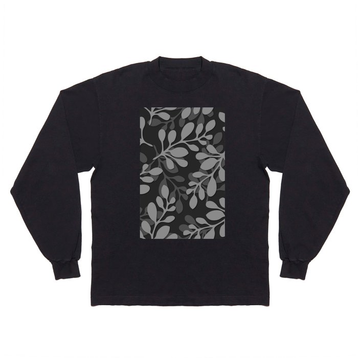 Grey Color Leaf Pattern Design  Long Sleeve T Shirt