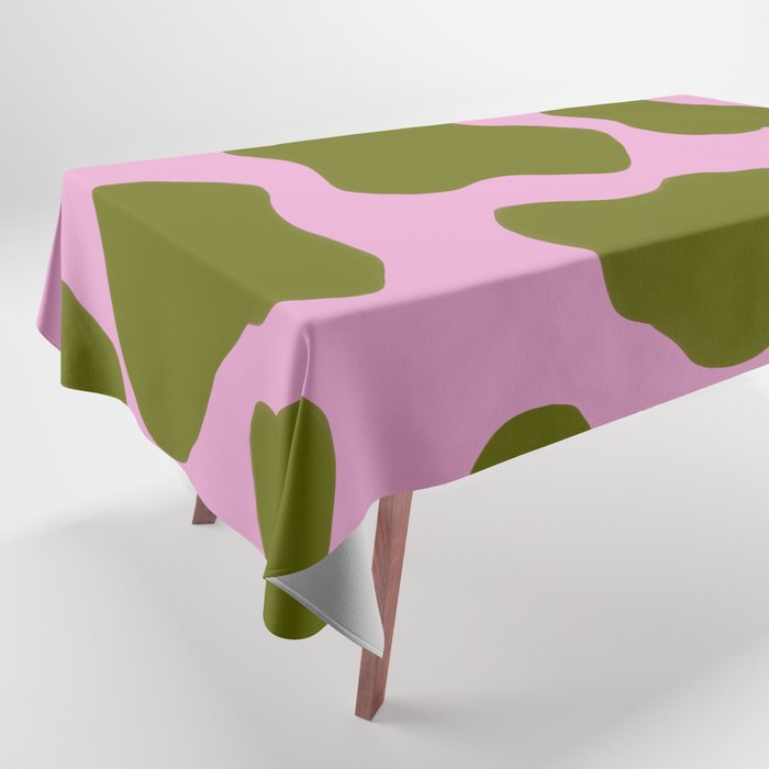 70s Cow Spots in Green on Pink Tablecloth