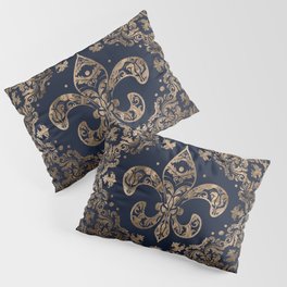 Luxury Fleur-de-lis Ornament - gold and dark blue Pillow Sham