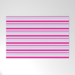 [ Thumbnail: Lavender and Deep Pink Colored Lined Pattern Welcome Mat ]