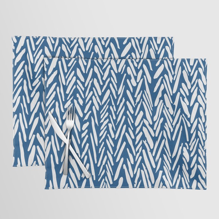 Boho herringbone mudcloth pattern navy blue Placemat by Allie Society6
