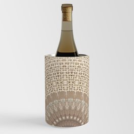 Unique Texture Taupe Burlap Mandala Design Wine Chiller