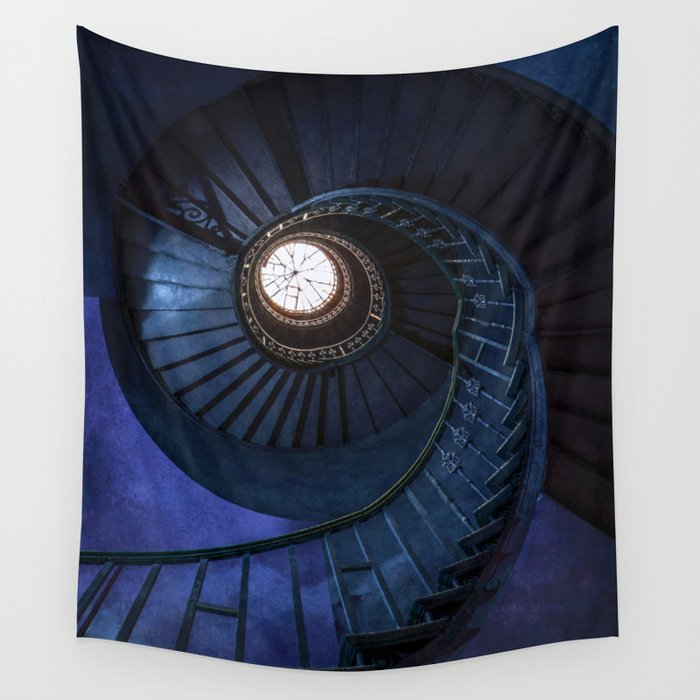 Abandoned blue spiral staircase Wall Tapestry