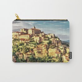 Gordes Hilltop Village painting, French historic town scenery, Provence France nature, travel art po Carry-All Pouch