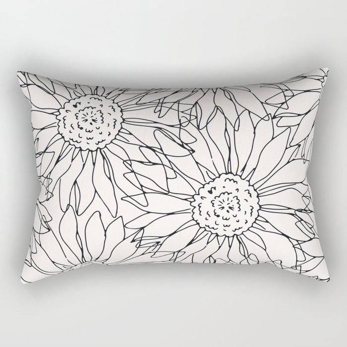 Black And White Sunflowers Rectangular Pillow