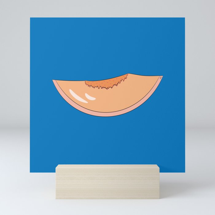 Peach Slice on Blue Mini Art Print