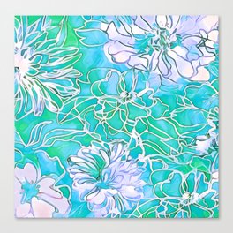 Flowers Green and Blue  Canvas Print