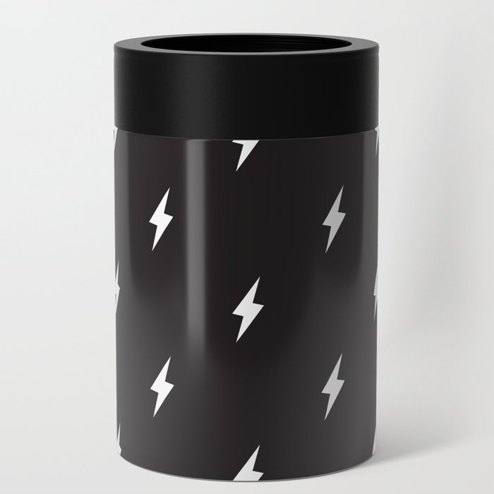 Lightning Bolt Pattern Black & White Can Cooler