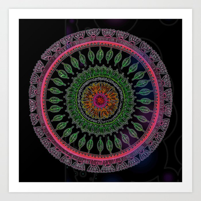 Neon Wildflower mandala - Nature Art Print