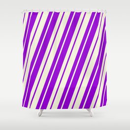 [ Thumbnail: Dark Violet & Beige Colored Pattern of Stripes Shower Curtain ]
