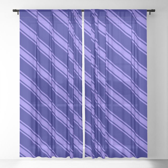 Blue and Medium Slate Blue Colored Lined/Striped Pattern Sheer Curtain