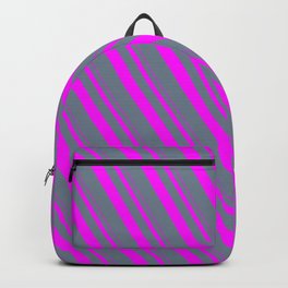 [ Thumbnail: Fuchsia and Slate Gray Colored Lines/Stripes Pattern Backpack ]