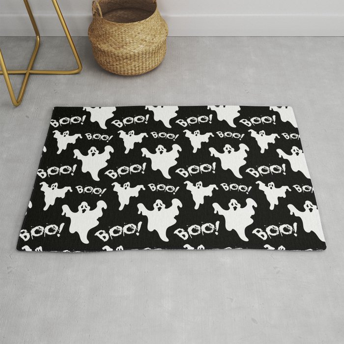 Cool black white ghost halloween boo typography Rug