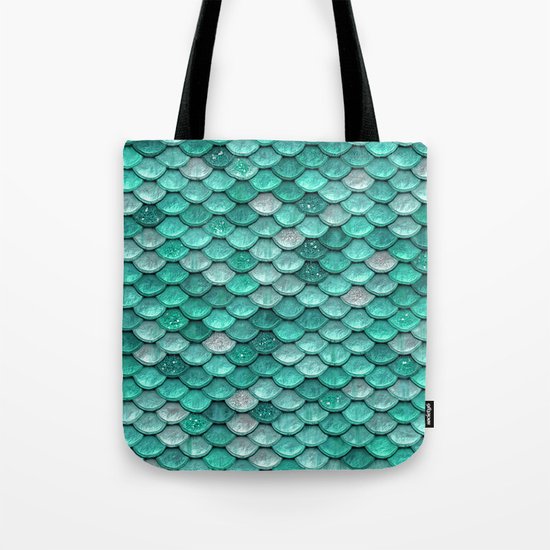 Aqua & mint mermaid glitter scales - Luxury Mermaid Scales Tote Bag