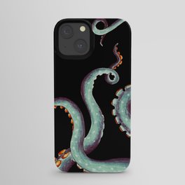Teal Tentacles Octopus On  Black iPhone Case